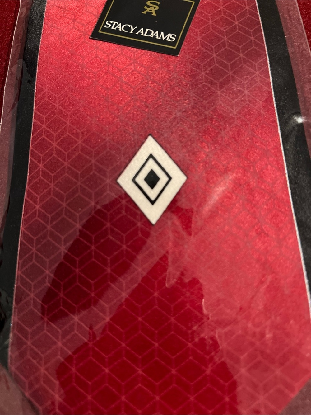 Stacy Adams Red Geometric Diamond Tie with Black Trim